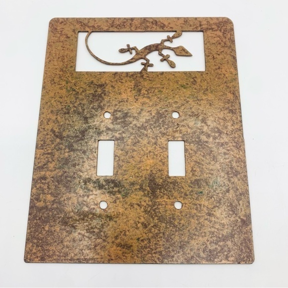 Gecko Lizard Double Light Switch Cover Plate Metal Faux Copper Southwest Style